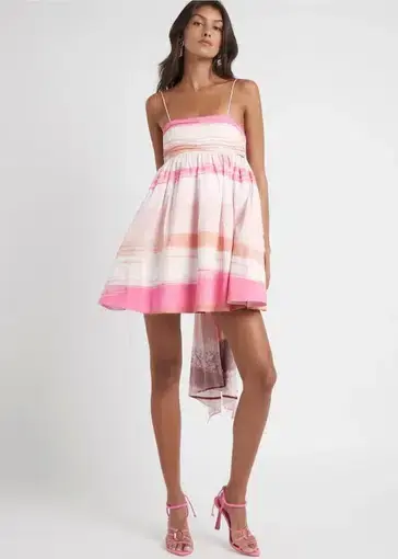 Aje Kasbah Sunset Stripe Ruched Bow Back Mini Dress Print Size 6