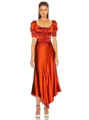 Alexis Noerene Ruched Stretch Silk Dress Orange Size 6