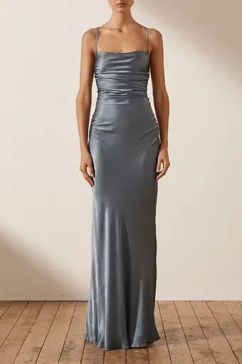 Shona Joy La Lune Lace Back Maxi Dress in Blue Smoke Size 10