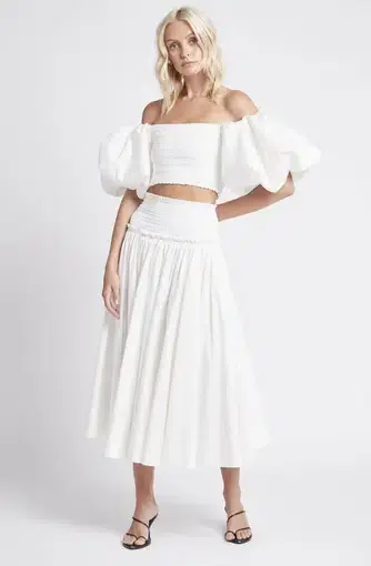 Aje Cascade Cropped Top & Skirt White 