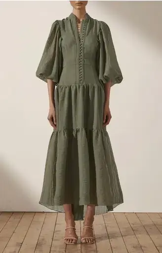 Shona Joy Charlotte High Neck Midi Dress Green Size 8