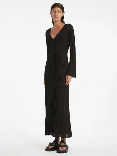 Sir The Label Basile V Neck Midi Dress Black Size 1 | AU 8