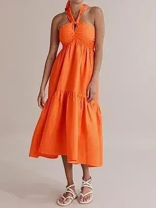 Country Road French Linen Knot Halter Dress Orange Size 10