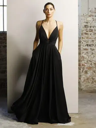 Jadore JX1064 Backless Low Cut Evening Gown Black Size 10