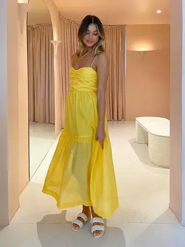 Bec & Bridge Papillon Midi Dress Yellow Size 8