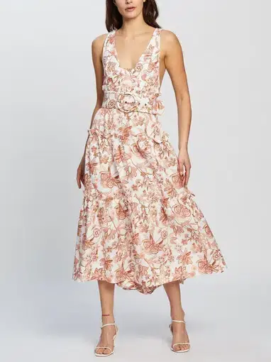 Shona Joy Carolina Tiered Midi Dress Print Size 14