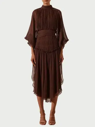 Shina Joy Olympia Long Sleeve Open Back Midi Dress in Chocolate Brown Size 12