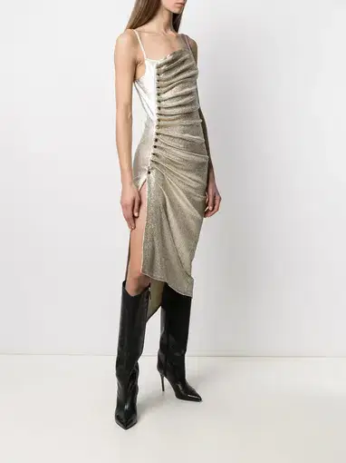 Paco Rabanne Metallic Pleated Dress Gold Size 8