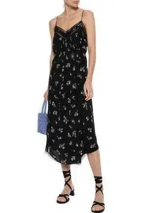 Zimmermann Pleated Floral-print Silk Midi Black Dress  Size 6-8             