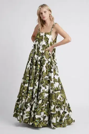 Aje Oasis Olive Leaf Strap Maxi Dress Print Size 10