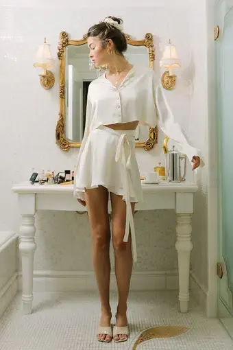 Orseund Iris Drop Shoulder Blouse and Ballerina Wrap Skirt Set White Size 8 