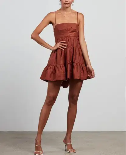 Shona Joy Elsa Tiered Mini Dress Brown Size 8 