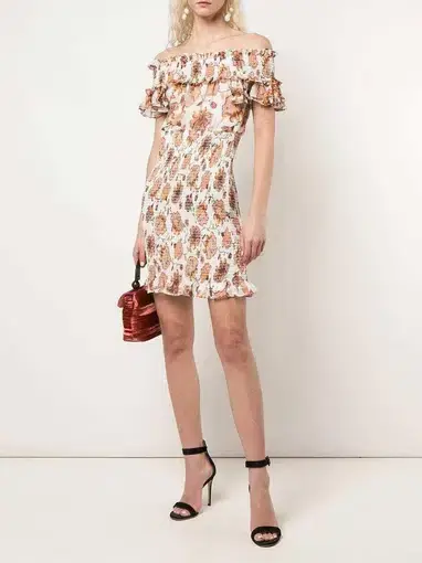 Shona Joy Floral-print Smocked Off-the-shoulder Mini Dress Print Size 10