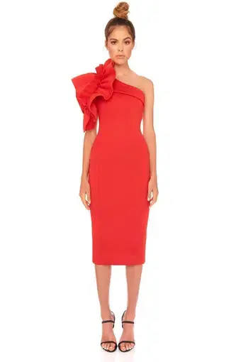 Eliya the Label Olivia Midi Ruffle Dress Red Size 12 