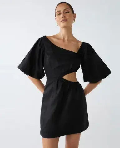 Lover Ariel Linen Mini Dress Black Size 8