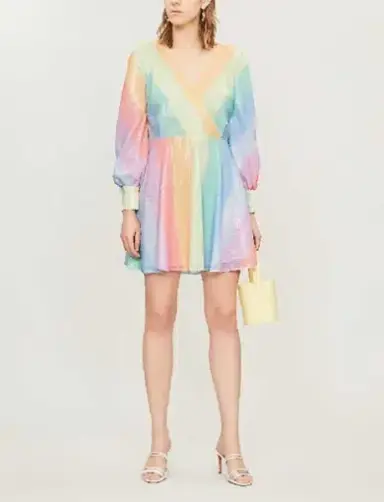 Olivia Rubin Kylie Striped Sequinned Mini Dress Print Size 10