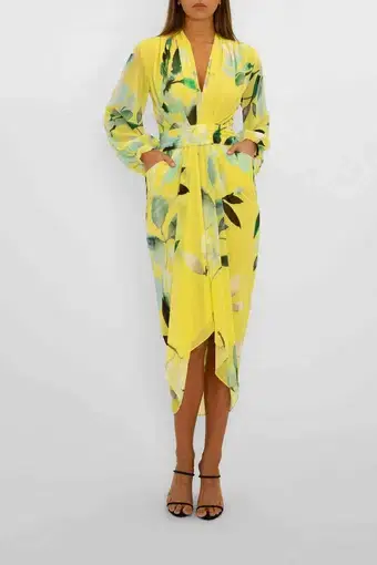 Carla Zampatti Summer Breeze Waterfall Dress Citrus Print Size 10