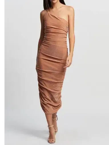 Third Form Shimmer One Shoulder Midi Dress Brown Size 8