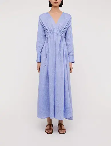 Scanlan Theodore Italian Linen V Neck Dress Blue Size 6