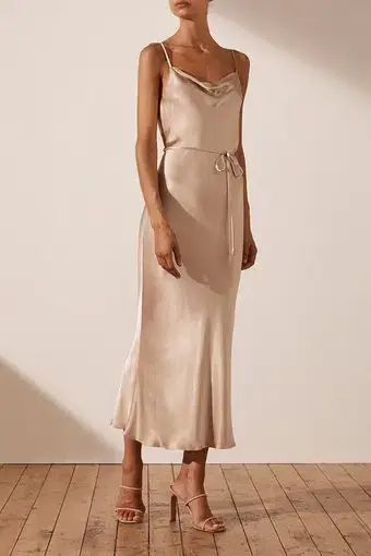 Shona Joy La Lune Cowl Bias Midi Dress Gold Size 10