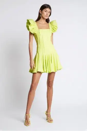 Aje Breathless Frill Sleeve Mini Dress Green 