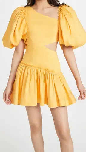 Aje Chateau Puff Sleeve Mini Dress Sunshine Yellow
