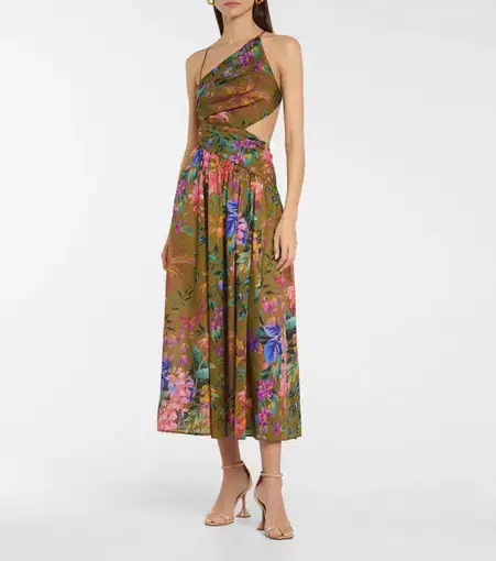 Zimmermann Tropicana Asymmetrical Dress Khaki Floral Size 8