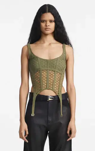 Dion Lee Crochet Lace Corset Washed Olive Green