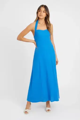 Kookai Georgette Halter Dress Cobalt Blue
