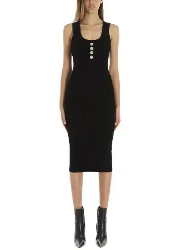 Balmain Sleeveless Pleated Knit Midi Dress Black Size 8