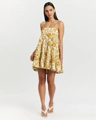 Shona Joy Saffron Tiered Mini Dress Print Size 10