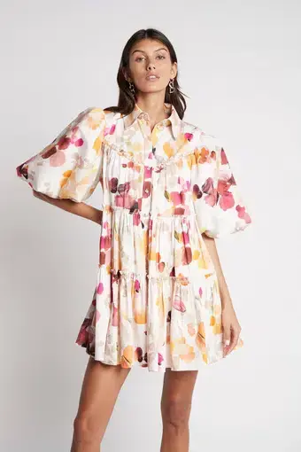 Aje Dassia Puff Sleeve Shirt Smock Dress Wallpaper Floral
