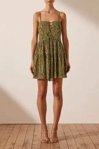 Shona Joy Laura Silk Lace Up Mini Dress Green