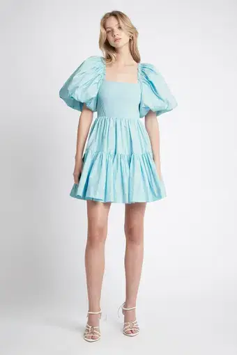 Aje Casa Puff Sleeve Mini Knit Dress Ice Blue Size 6