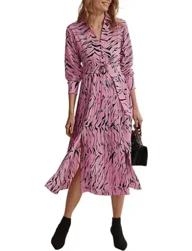 Country Road Print Pleated Shirt Dress Pink Size 12