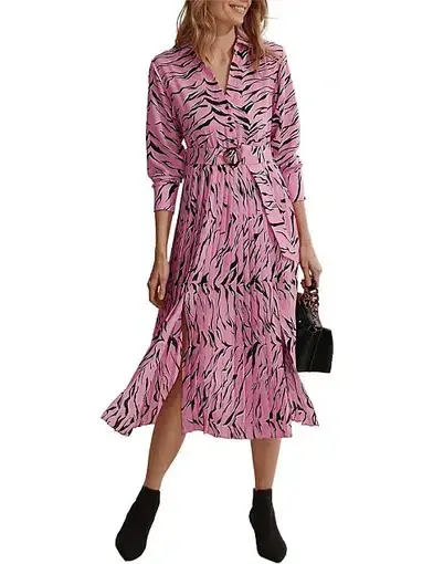 Country Road Print Pleated Shirt Dress Pink Size AU 12