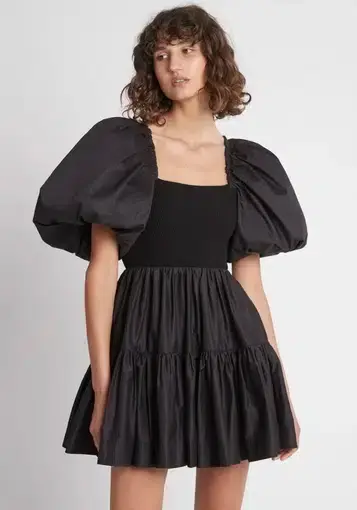 Aje Casa Puff Sleeve Mini Knit Dress Black