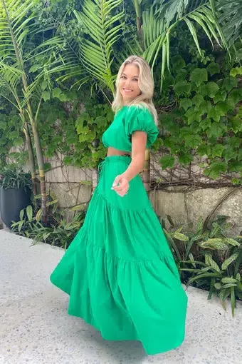 SWF Revive Cropped Tee and Tiered Skirt Set Green