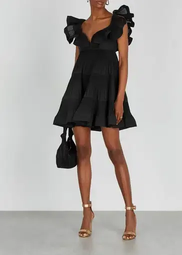 Zimmermann Lovestruck Pleated Mini Dress Black Size 8