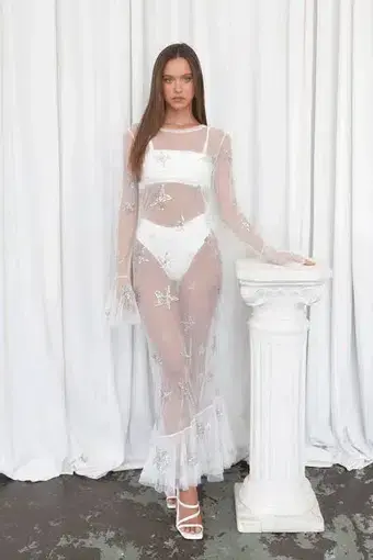 Isabelle Quinn Emie Mesh Dress White