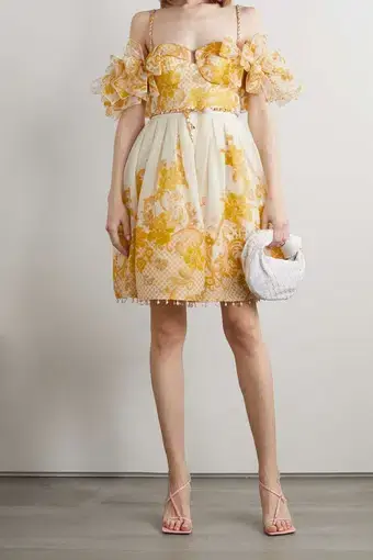 Zimmermann Postcard Bow Bodice Mini Dress Swirl Floral Size 8