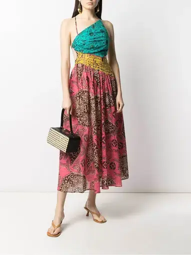Zimmermann Lulu Asymmetric Dress Print Spliced Blue Pink