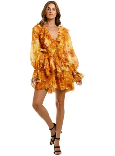 Leo Lin Kiss Ruffle Mini Dress Yellow Size AU 12