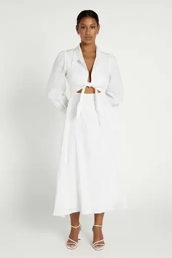 Dissh Sia Linen Collar Midi Dress White