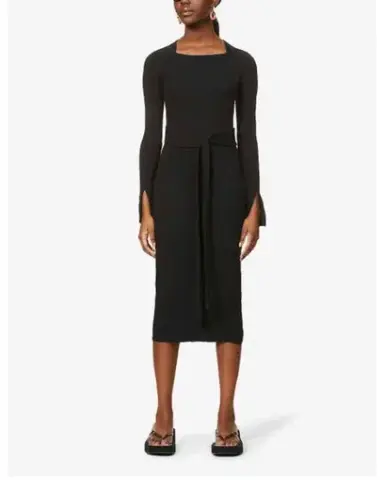 Viktoria & Woods Esplanade Split Sleeve Cotton Midi Dress Black