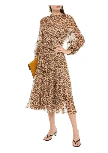 Zimmermann Gathered Leopard Silk Georgette Midi Dress Print