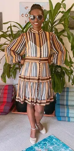 Zimmermann Botanica Panelled Mini Dress in Black/Tan Stripe
Size 2 / Au 10-12