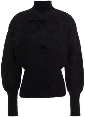 Zimmermann Bow-embellished Ribbed Mohair-blend Turtleneck Sweater Black Size 6