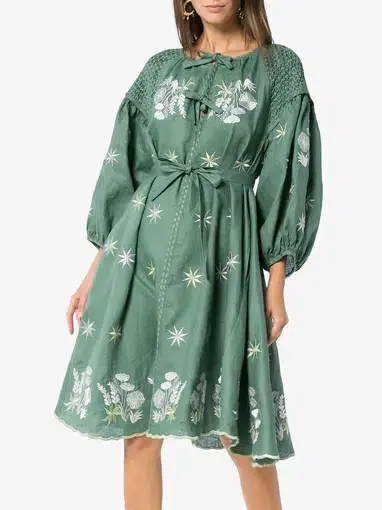 Innika Choo Hugh Jesmock Green Midi Smock Dress One Size