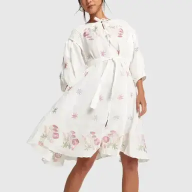 Innika Choo White  Midi Smock Dress Print One Size 